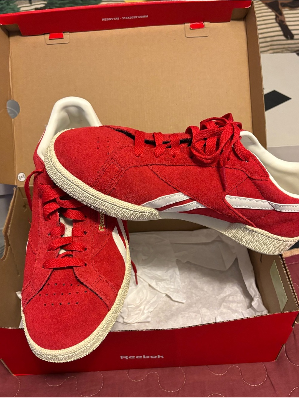 Reebok Red Suede Men's Low-Top Sneakers with White Accents